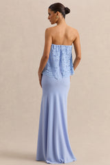 Clemency | Powder Blue Lace And Matte Satin Bandeau Maxi Dress