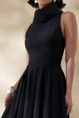 Exclusivity | Black High-Neck Midi Dress