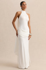 Lorintha | White High-Neck Maxi Dress With Draped-Detailing