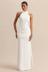Lorintha | White High-Neck Maxi Dress With Draped-Detailing