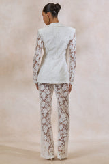 Viloria | White Sheer Lace Wide-Leg Trousers