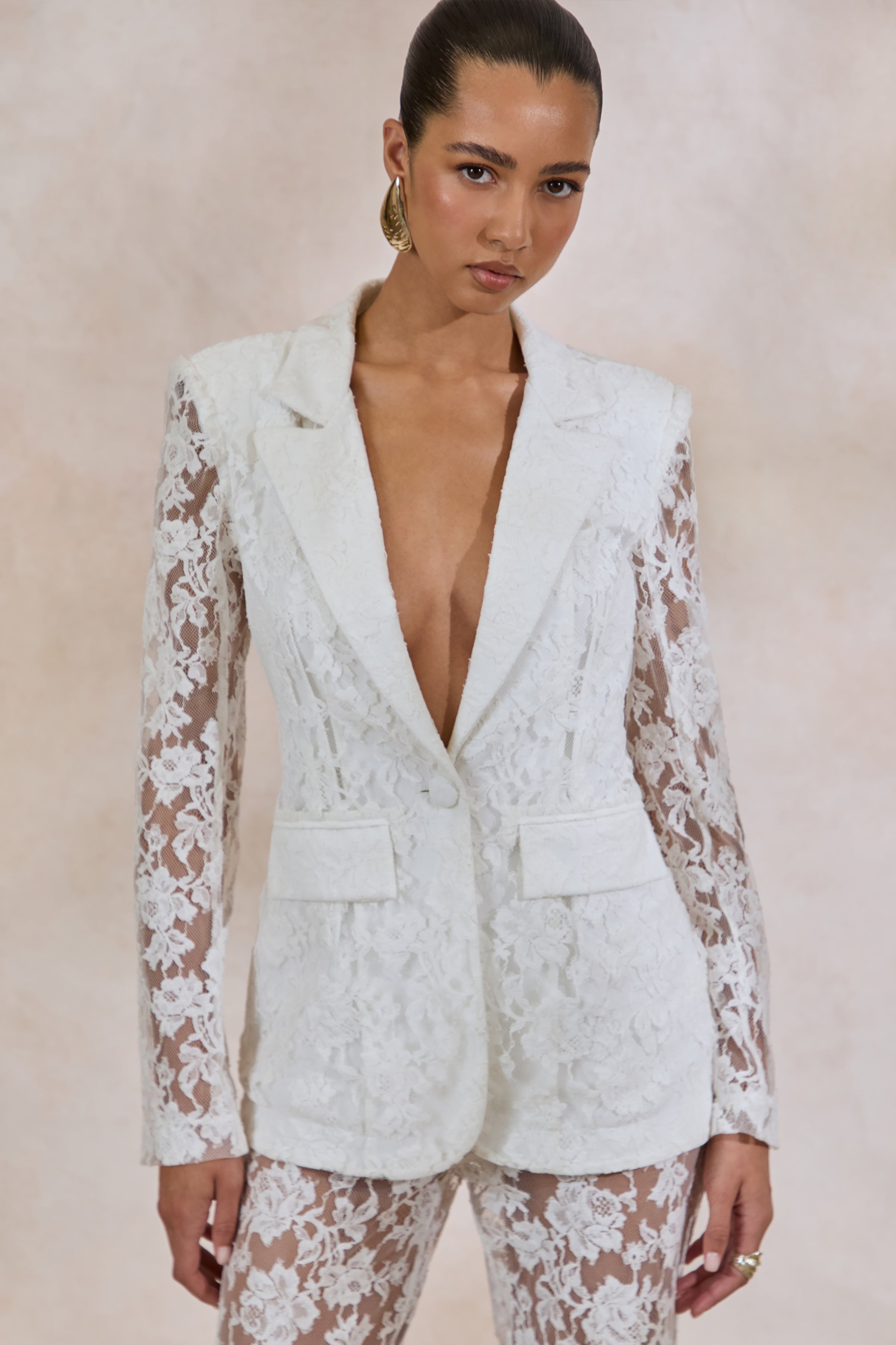 Vergia | White Lace Tailored-Blazer