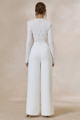 Romancea | White Lace High-Neck Jumpsuit With Belt Detail
