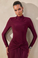 Lyanna | Burgundy Turtle-Neck Thong Bodysuit