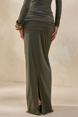 Theria | Khaki Maxi Skirt With Gathering And Knot Detail