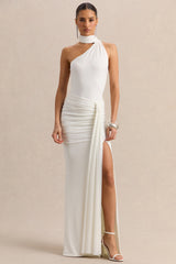 Eowyn | White Ruched Maxi Skirt With Front Split