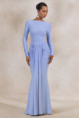 Liatris | Light Blue Wide-Neck Maxi-Dress With Gathered-Detailing