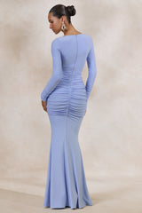 Liatris | Light Blue Wide-Neck Maxi-Dress With Gathered-Detailing