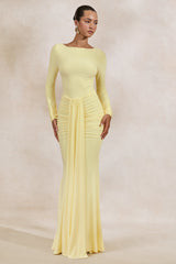 Liatris | Lemon Wide-Neck Maxi-Dress With Gathered-Detailing