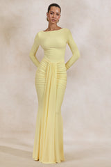 Liatris | Lemon Wide-Neck Maxi-Dress With Gathered-Detailing
