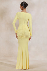 Liatris | Lemon Wide-Neck Maxi-Dress With Gathered-Detailing