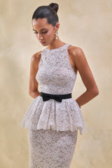 Malisse | White Lace Round-Neck Top With Belt-Detail