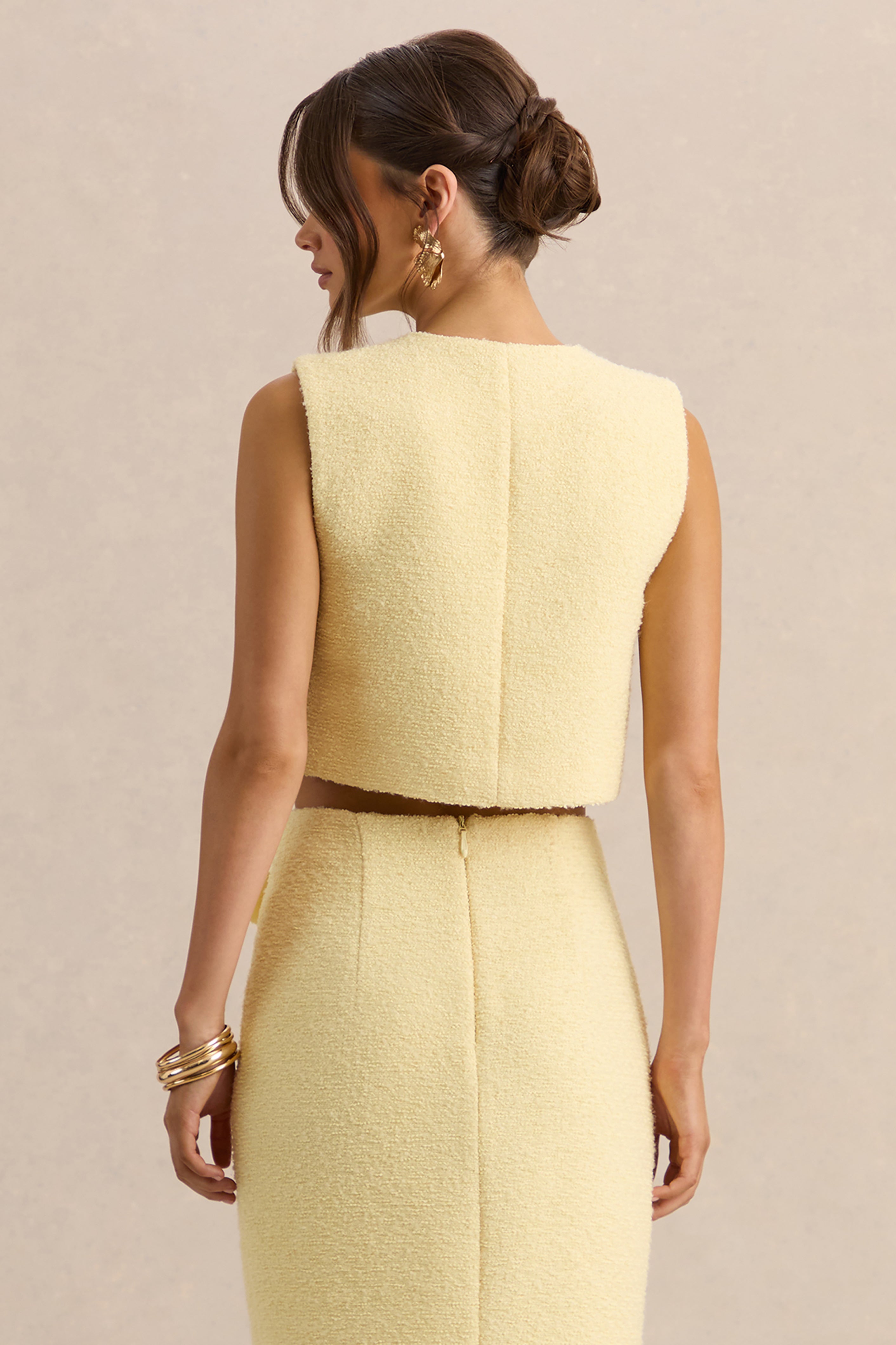 Emara | Lemon Round-Neck Top With Button-Detailing
