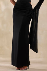 Adessa | Black Asymmetric Waist Ruched Maxi Skirt