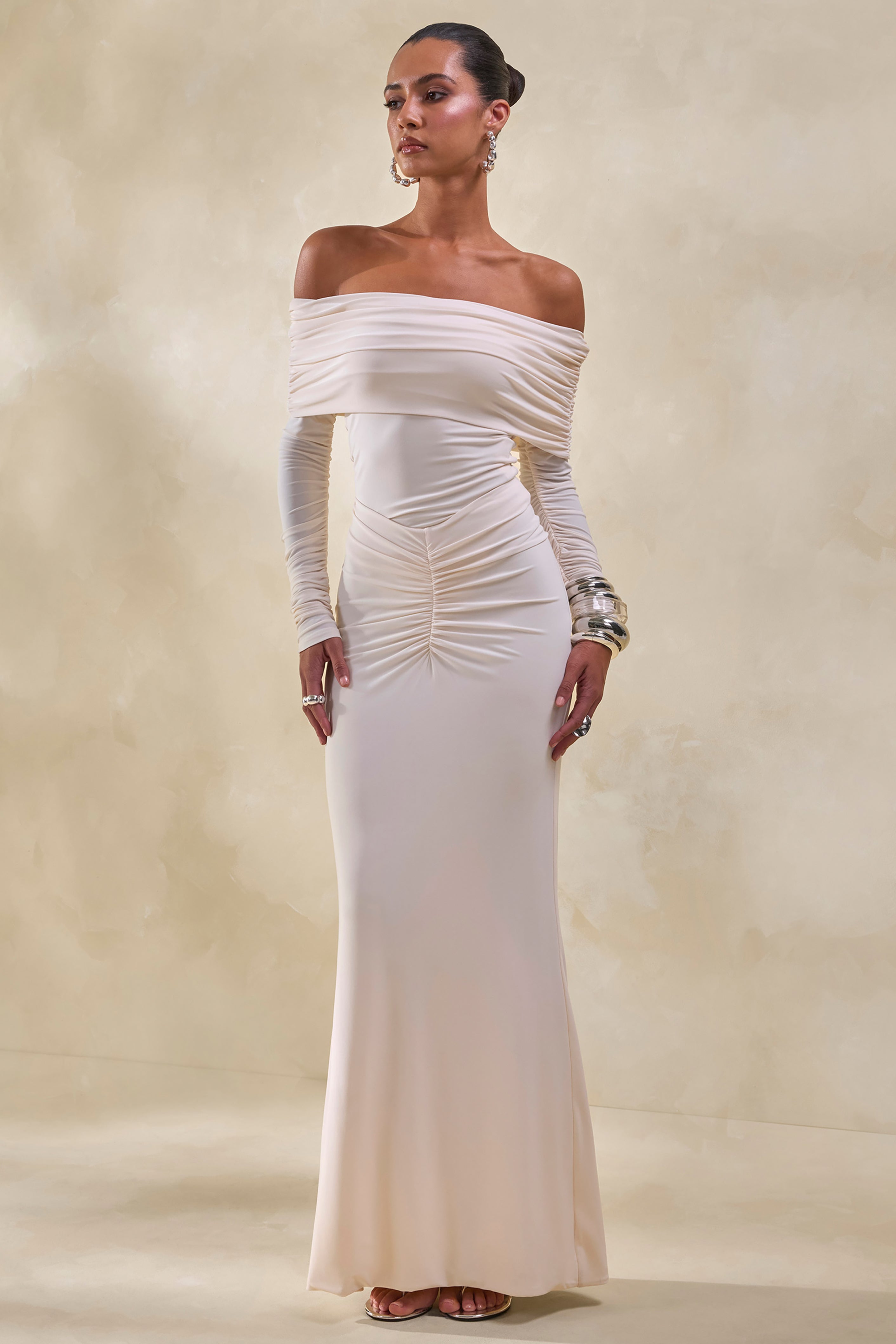Micaela | Cream Ruched Maxi Skirt