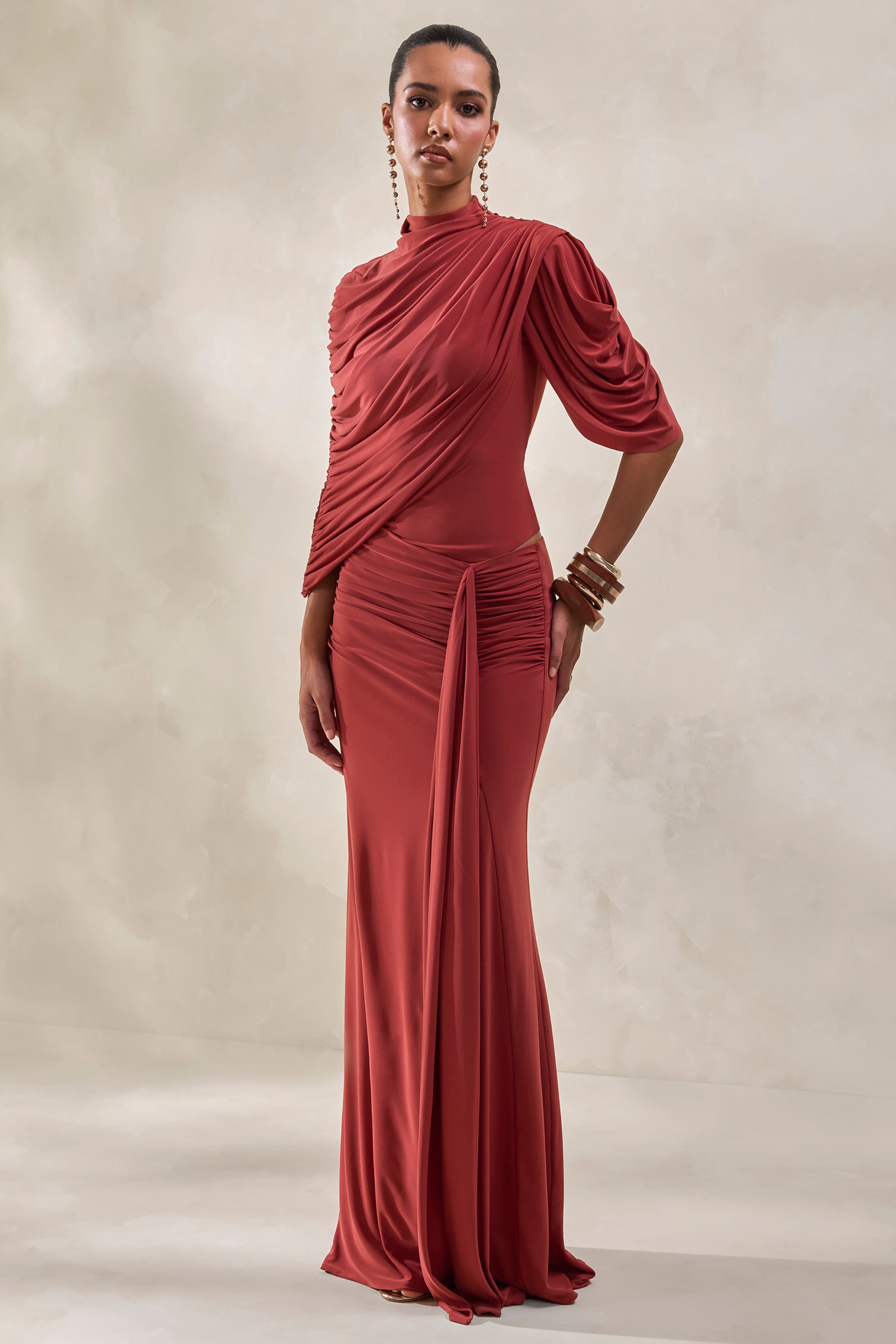 Mireya | Rust Wrapped Maxi Skirt With Split