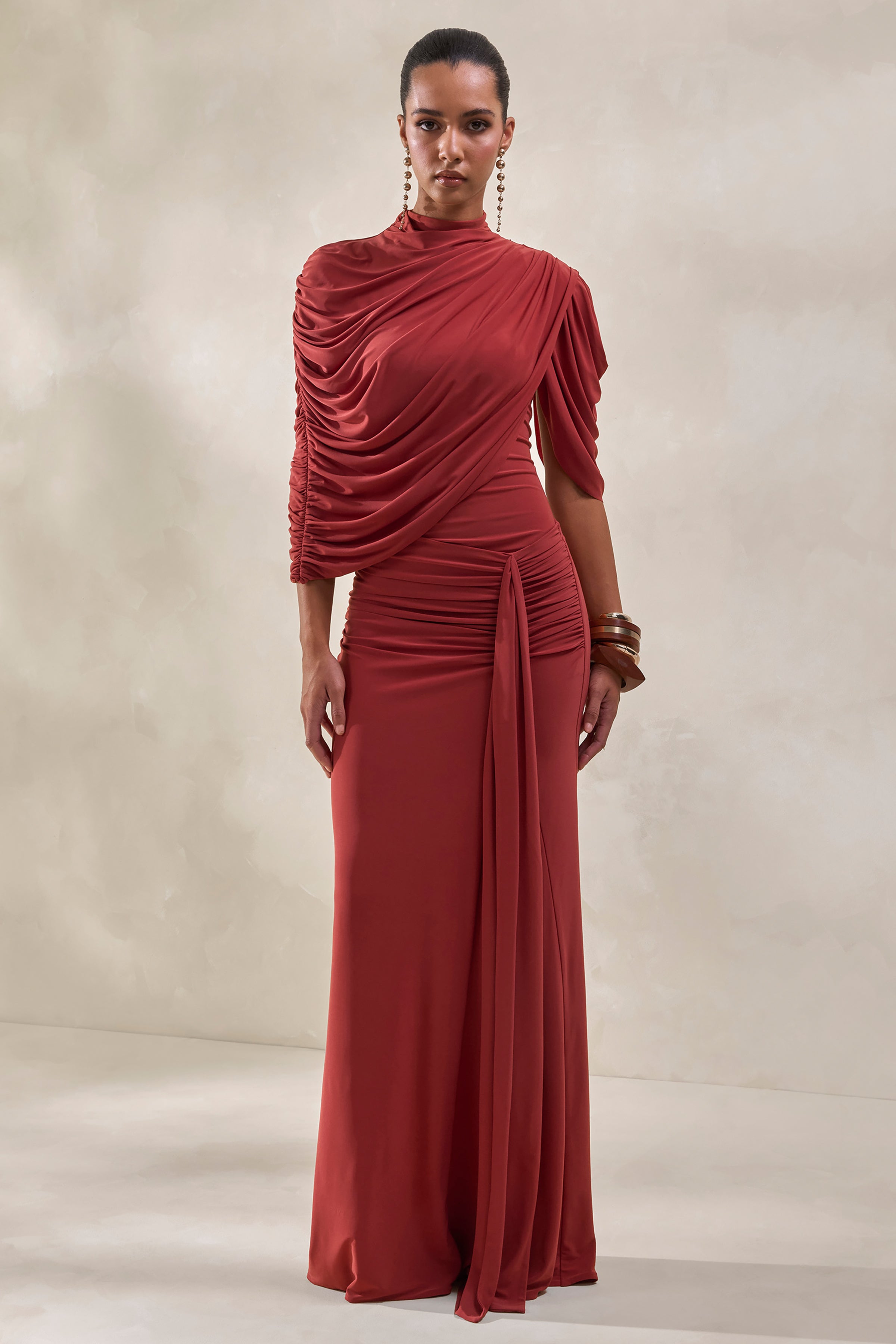 Mireya | Rust Wrapped Maxi Skirt With Split