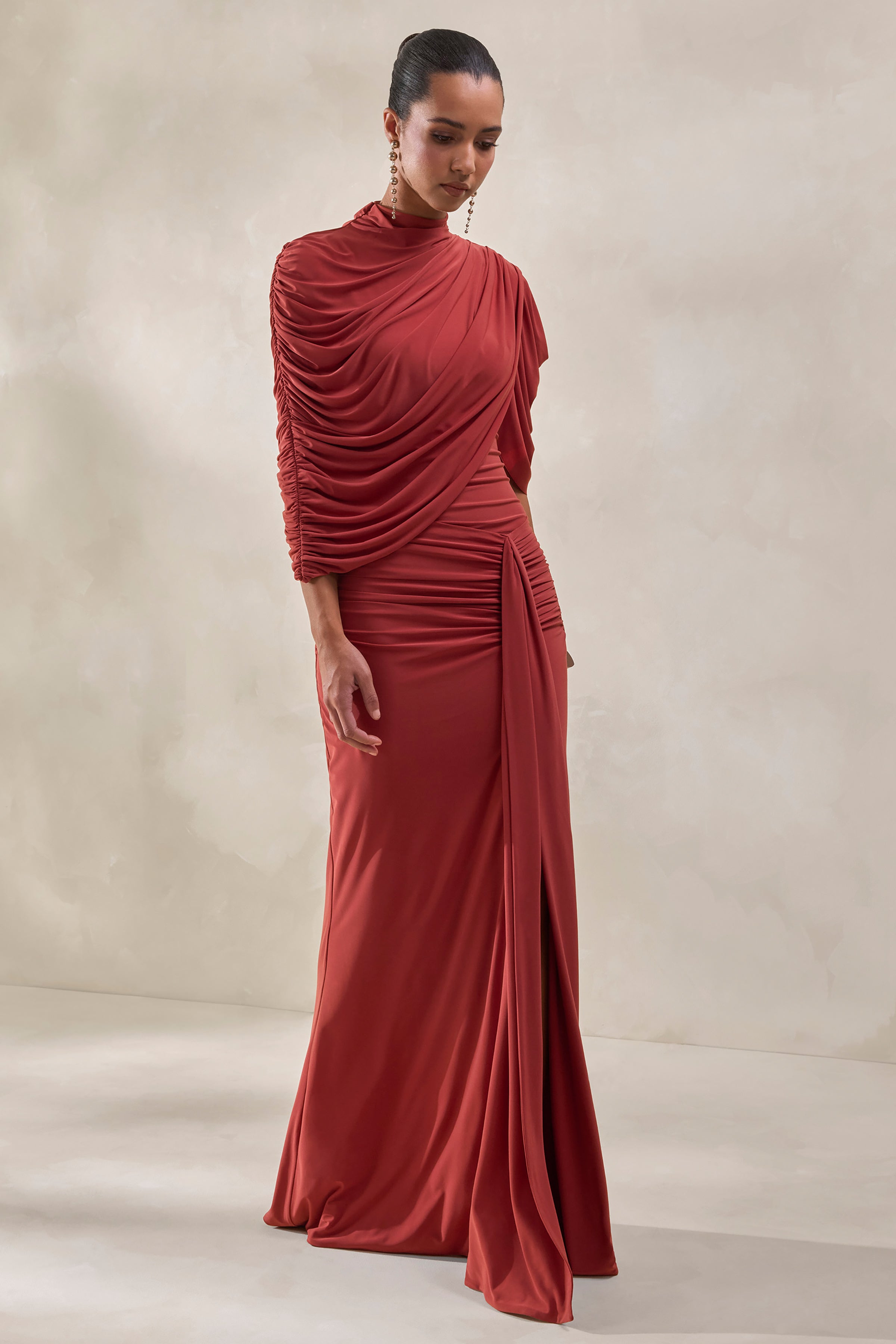 Mireya | Rust Wrapped Maxi Skirt With Split