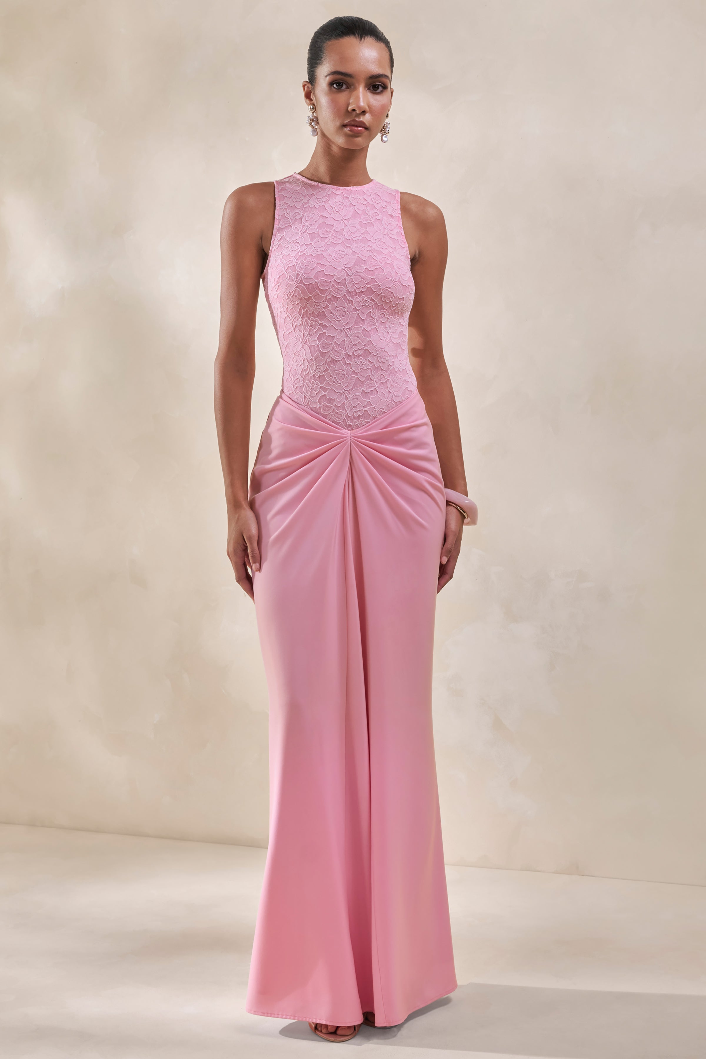 Serale | Pink Lace Round-Neck Bodysuit