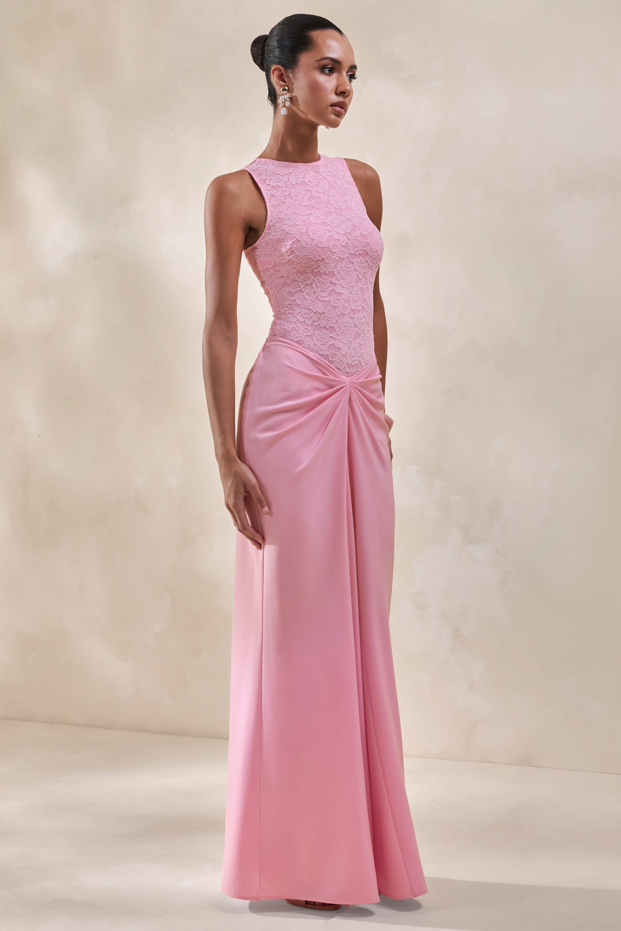 Setaria | Pink Satin Maxi-Skirt With Gathered-Detailing And Sash