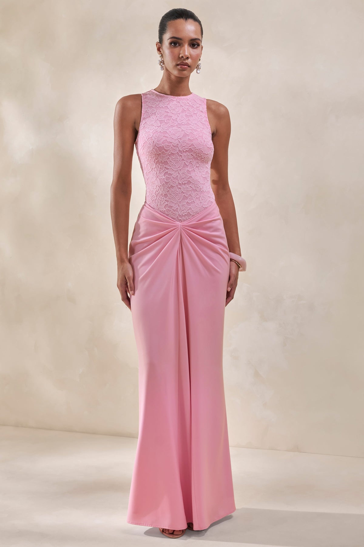 Setaria | Pink Satin Maxi-Skirt With Gathered-Detailing And Sash