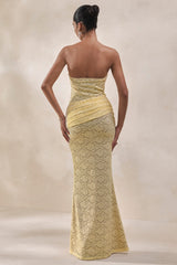 Viara | Lemon Lace Maxi Skirt With Draped-Detailing
