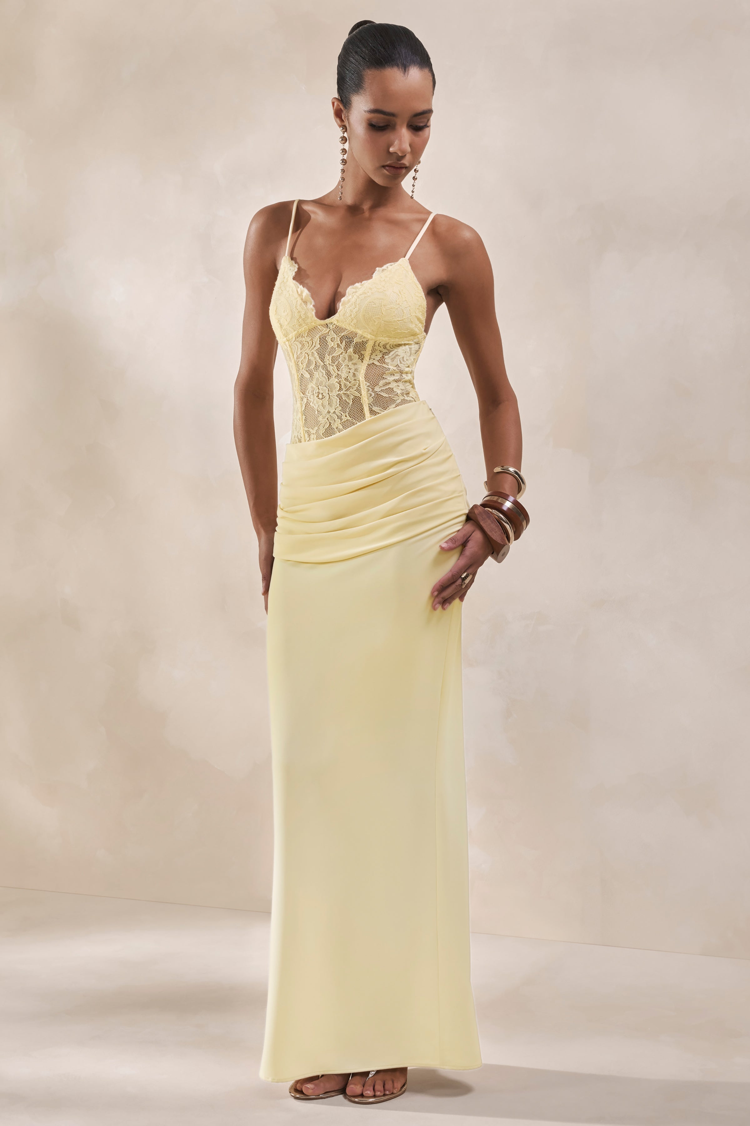Vionne | Lemon Satin Maxi Skirt With Draped-Detailing