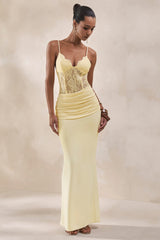 Vionne | Lemon Satin Maxi Skirt With Draped-Detailing