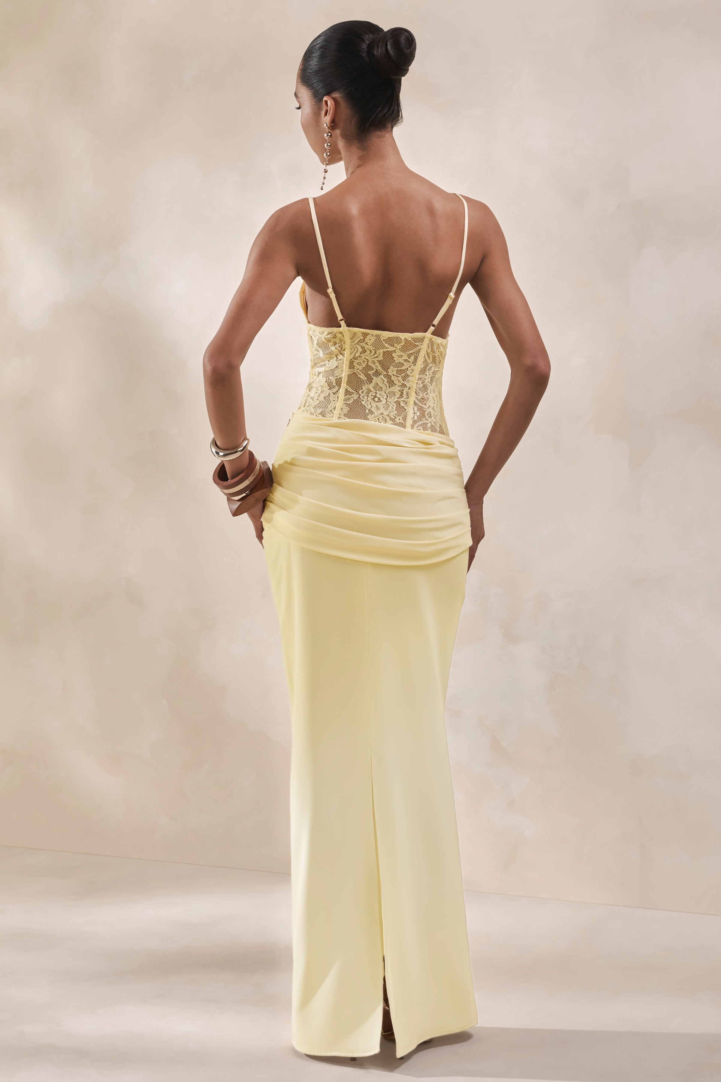 Vionne | Lemon Satin Maxi Skirt With Draped-Detailing