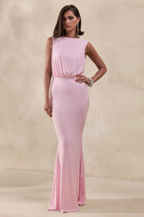 Elladine | Pink Round-Neck Maxi Dress With Lace-Back And Bow-Detail