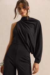 Emoria | Black High-Neck Jumpsuit With One Long-Sleeve