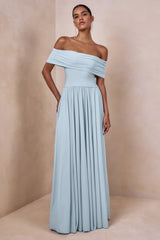 Cindie | Powder Blue Bardot-Neck Maxi Dress