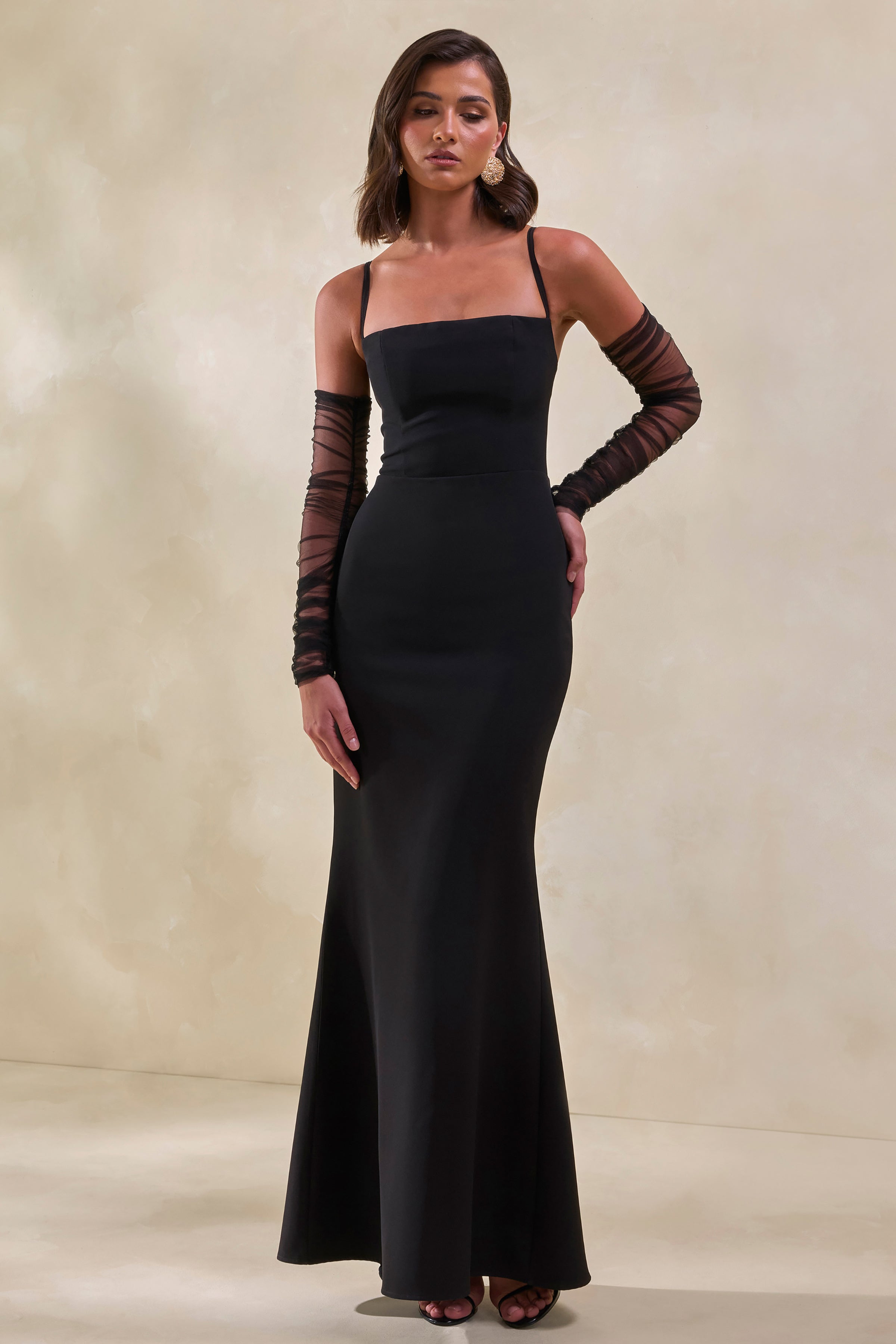 Zavira | Black Square-Neck Maxi Dress