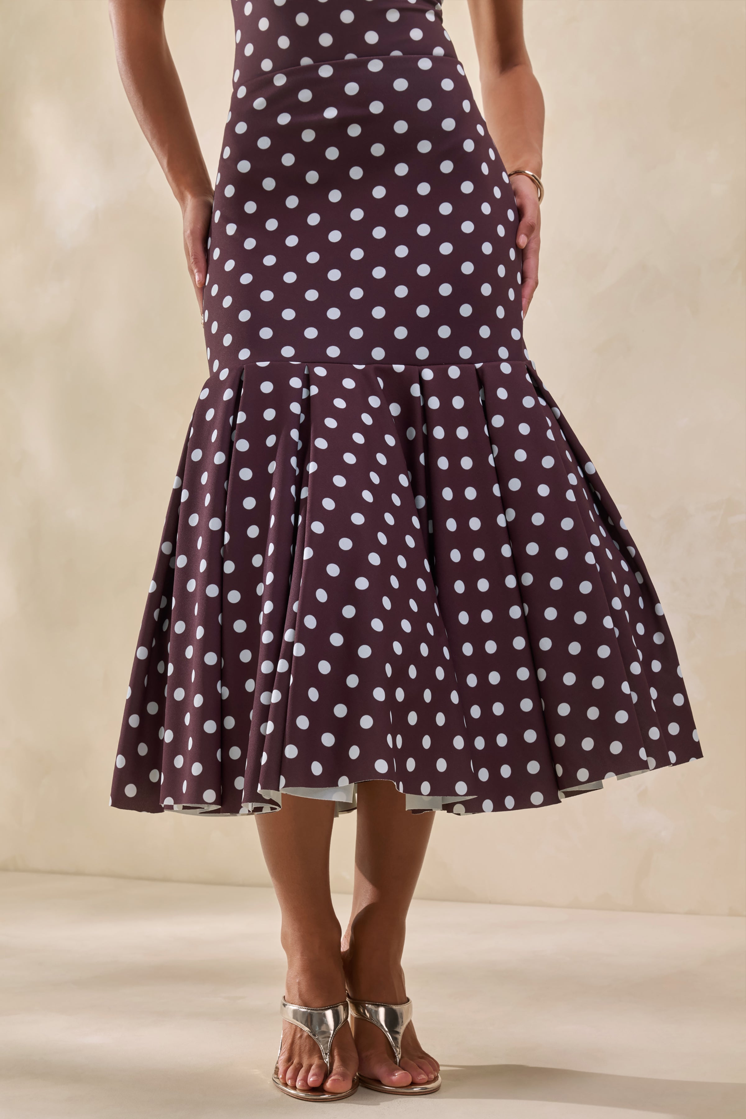 Masie | Brown Polka-Dot Midi Skirt With Drop-Waist