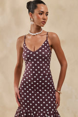 Rayna | Brown Polka-Dot V-Neck Thong Bodysuit