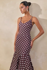 Rayna | Brown Polka-Dot V-Neck Thong Bodysuit