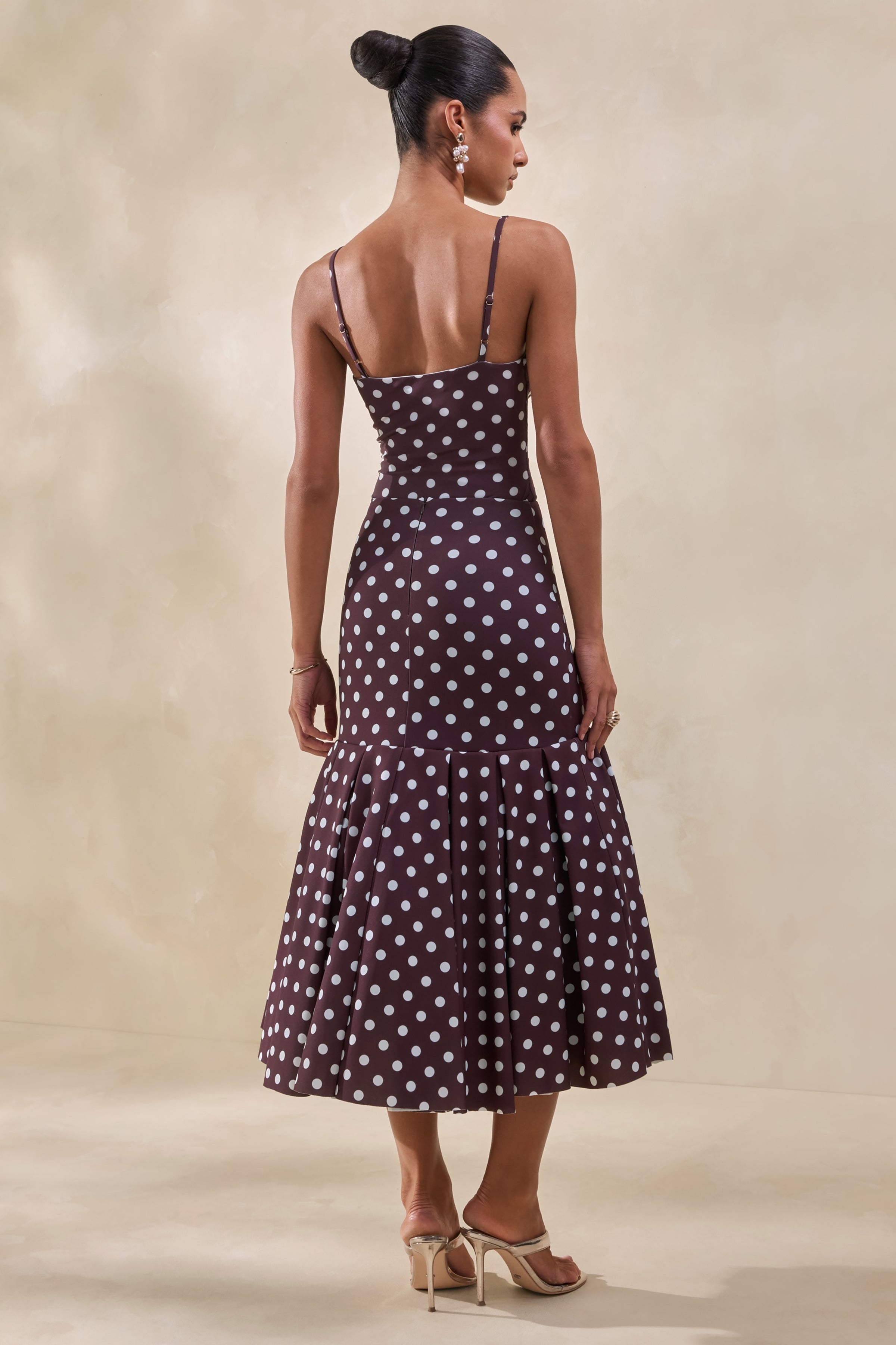 Rayna | Brown Polka-Dot V-Neck Thong Bodysuit