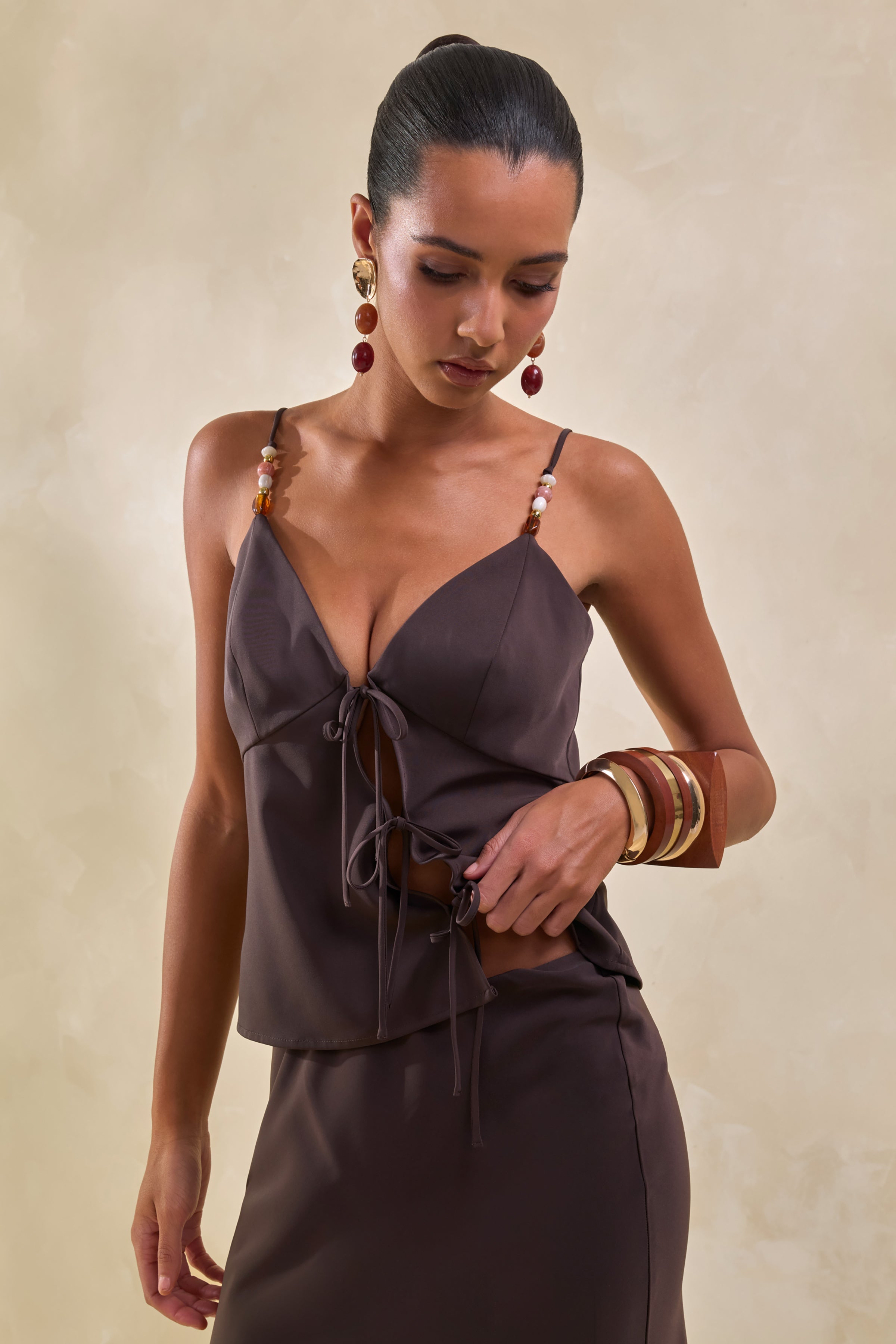 Sybella | Dark Brown Satin Maxi Skirt