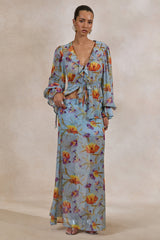 Alveta | Blue Floral Chiffon Sheer Maxi Skirt