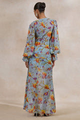 Alveta | Blue Floral Chiffon Sheer Maxi Skirt