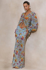 Alveta | Blue Floral Chiffon Sheer Maxi Skirt