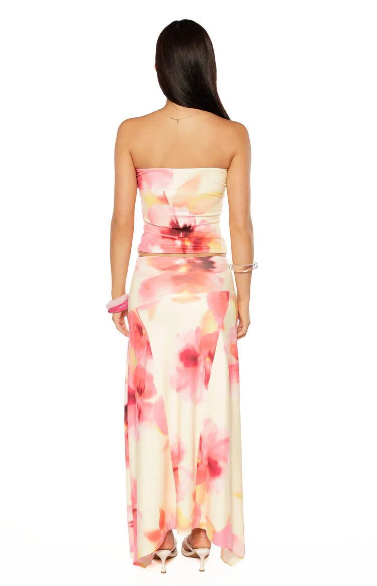 Candie Yellow and Pink Floral Print Tube Top