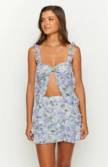 Caspian Purple Floral Print Chiffon Top