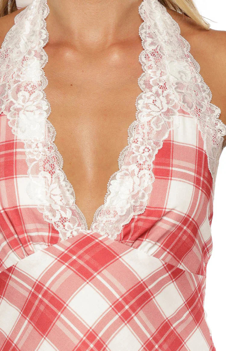 Cassidy Red Plaid Print Mini Dress