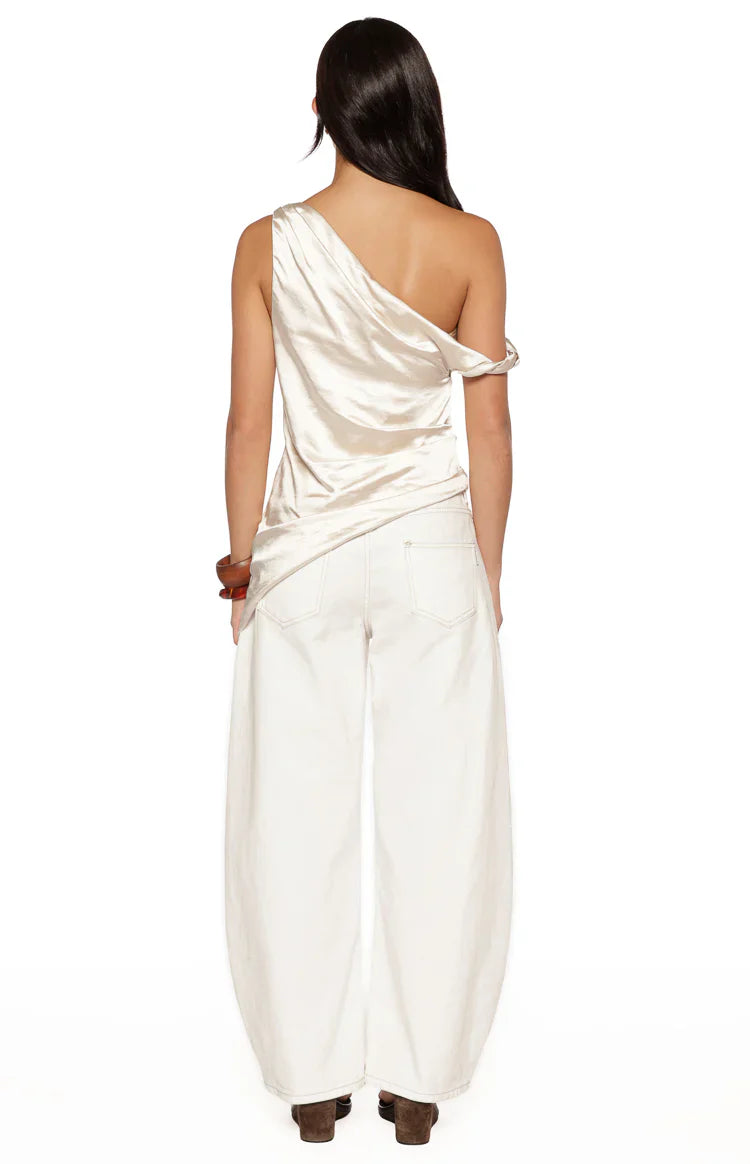 Celine Cream Satin Asymmetric Top