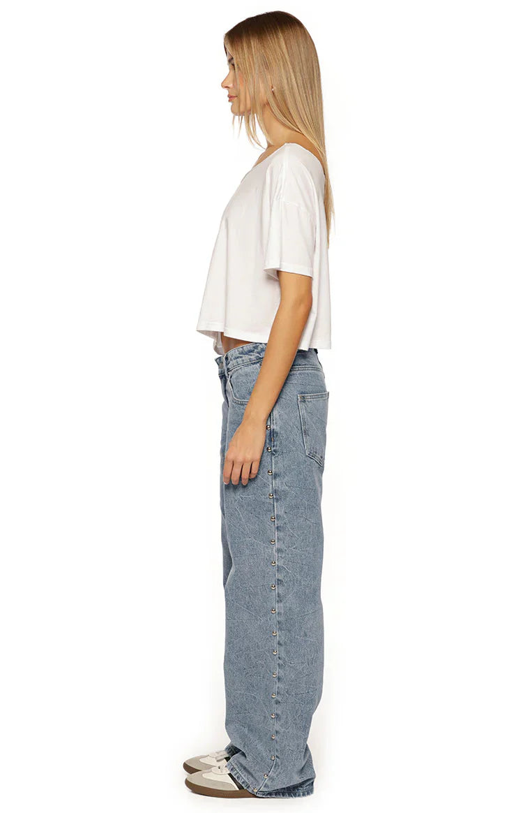 Charli Mid Wash Denim Studded Low Waist Baggy Leg Jeans