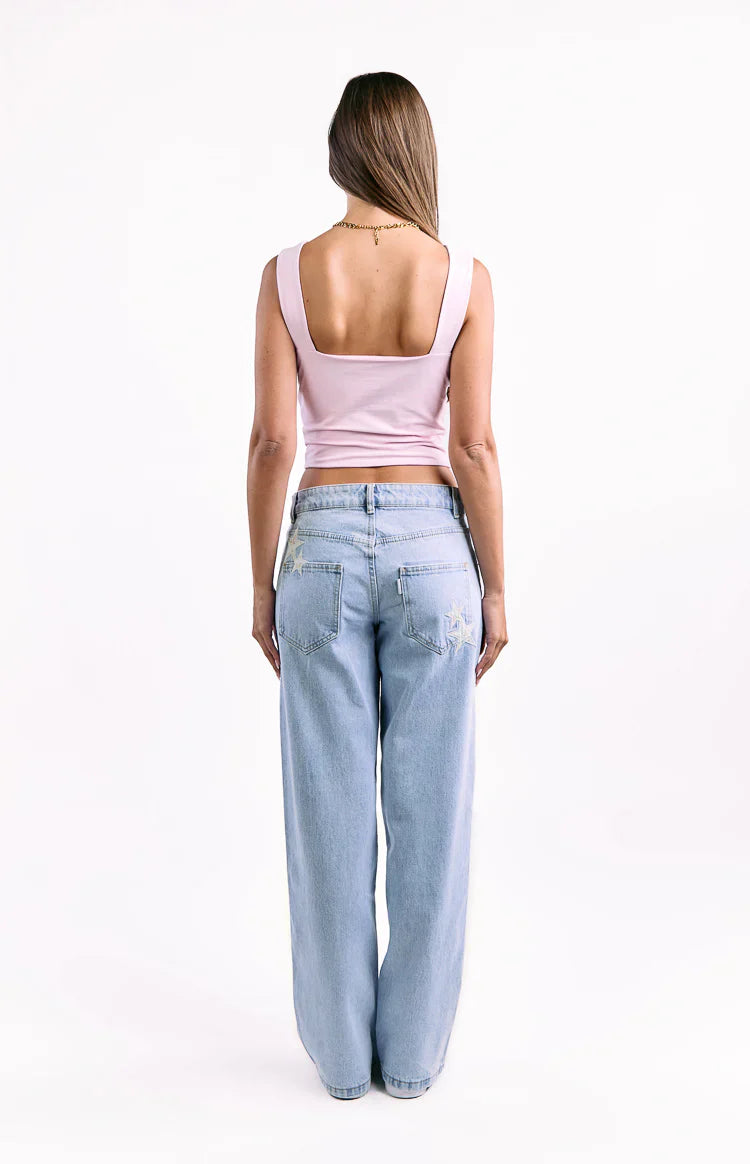 Charli Light Wash Low Waist Baggy Leg Jeans