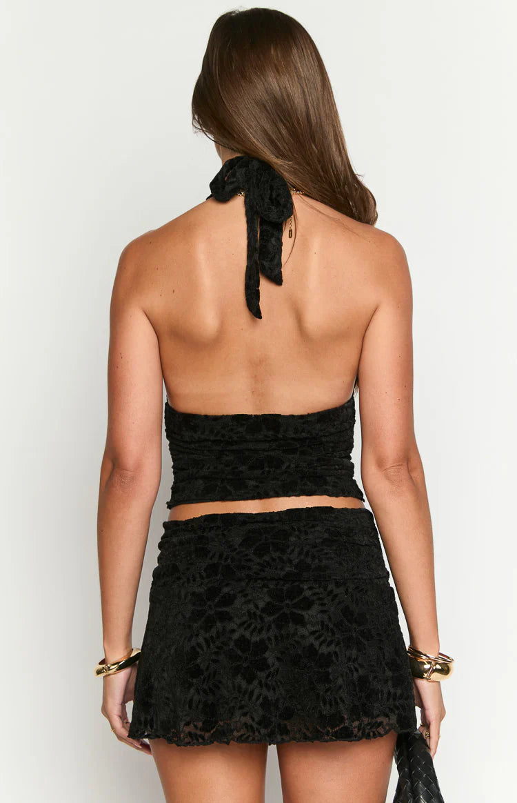 Clancy Black Velvet Crop Top