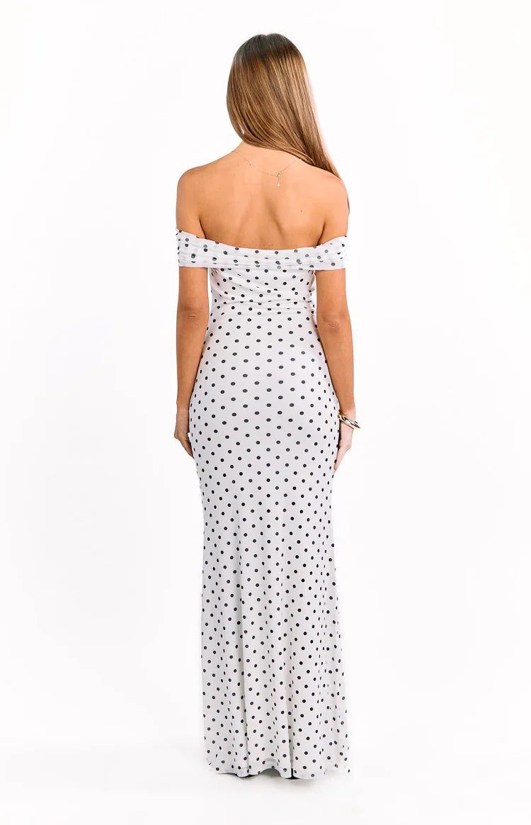 Cole White Polka Mesh Prom Dress