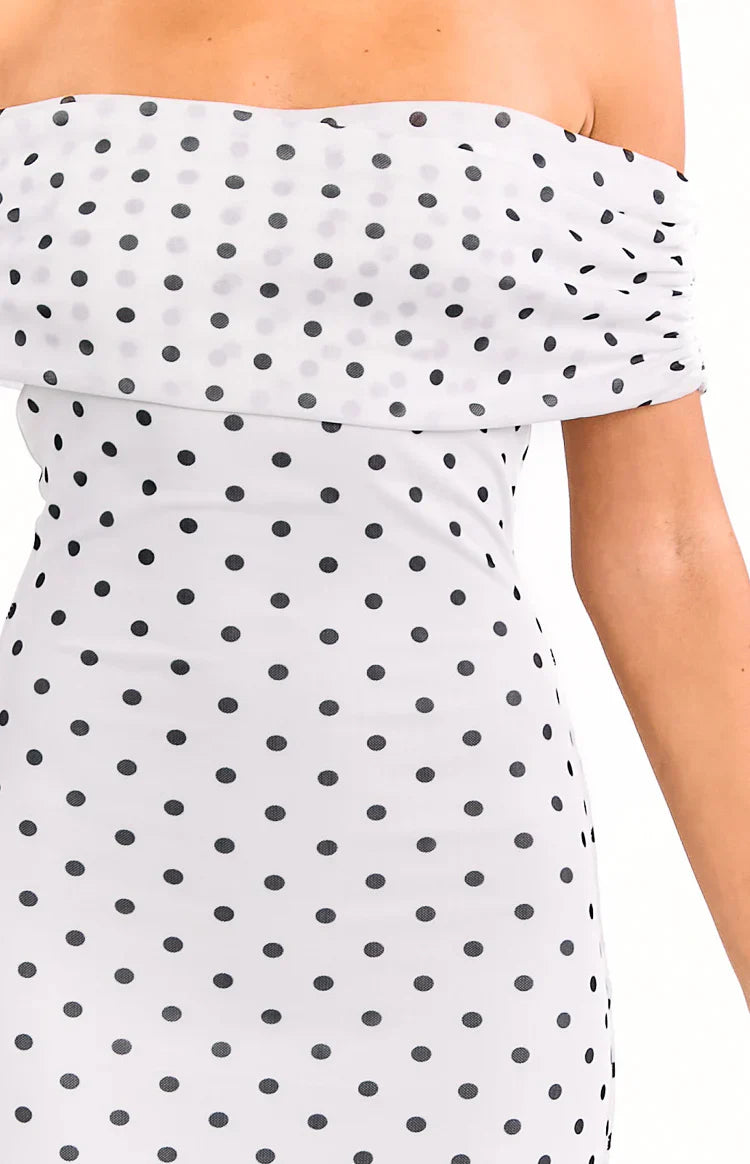 Cole White Polka Mesh Prom Dress